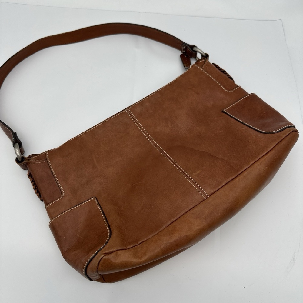 Vintage FOSSIL Brown Leather Shoulder Bag Handbag Purse 75082 14"x8" EUC